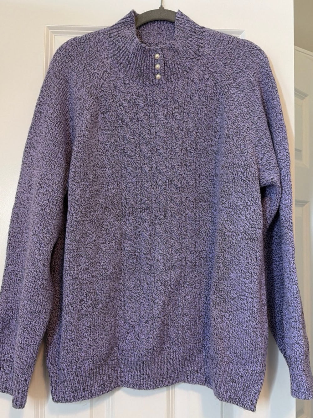 Purple Textured Turtleneck Sweater with Pearl Buttons